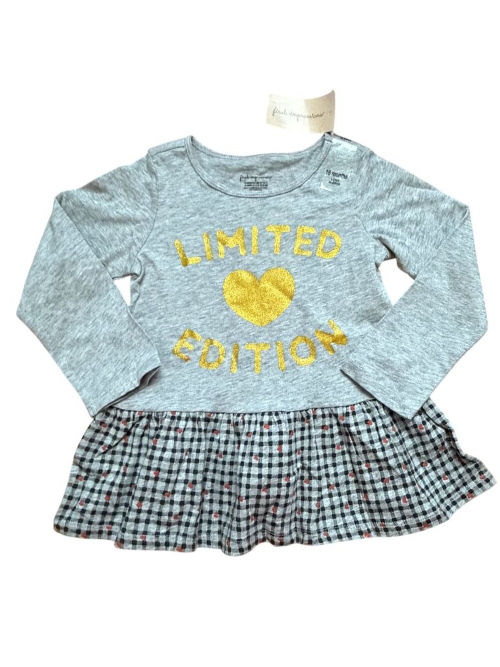 First Impressions toddler long sleeve detail with ruffle bottom-gray-size 18M